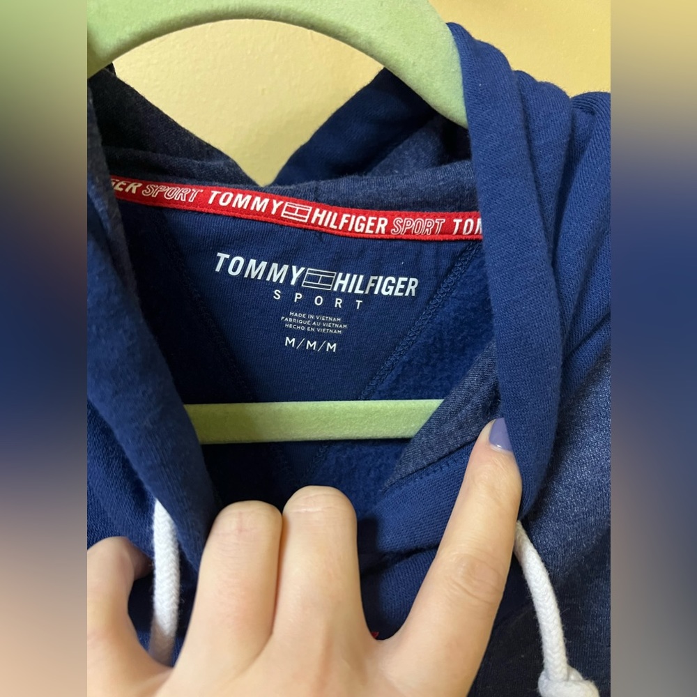 Tommy Hilfiger Sport Blue Cropped Hoodie Shirt - Picture 3 of 8